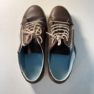 Cloud Leather Walking Shoes Comfort Casual Zip Lace Up Brown EU 39